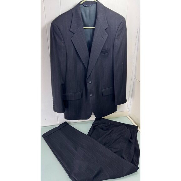 Vintage Burberry 2 Piece Suit Blazer 42R Pants 34X29 Pinstripe Charcoal Gray USA